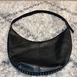 Madewell Black Leather Crescent Hobo with Gold Stud Trim